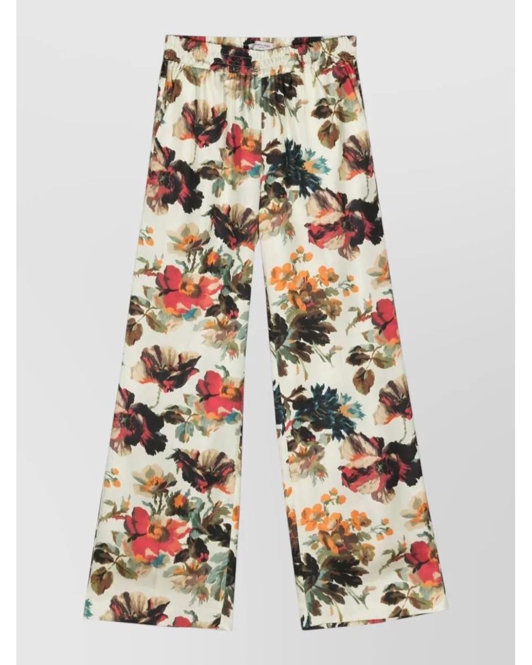 Alberto Biani White Silk Floral-Print Wide-Leg Trousers