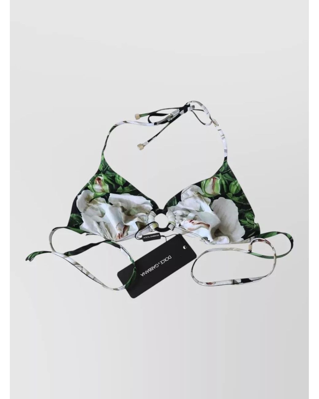 Dolce & Gabbana Black Floral-Print Halterneck Bikini Top