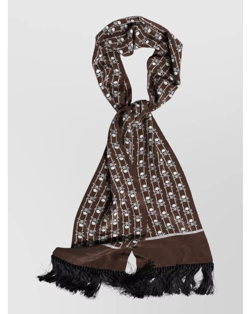 Dolce & Gabbana White Silk Skull Print Fringed Scarf