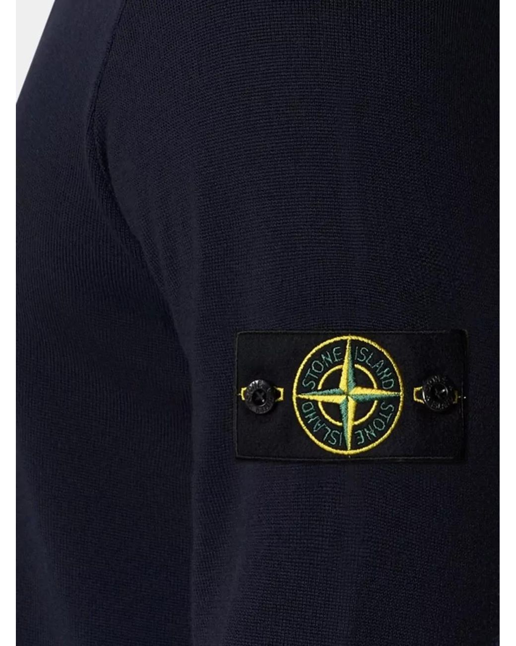Stone Island Blue Ribbed Virgin Wool Crew Neck Sweater for men