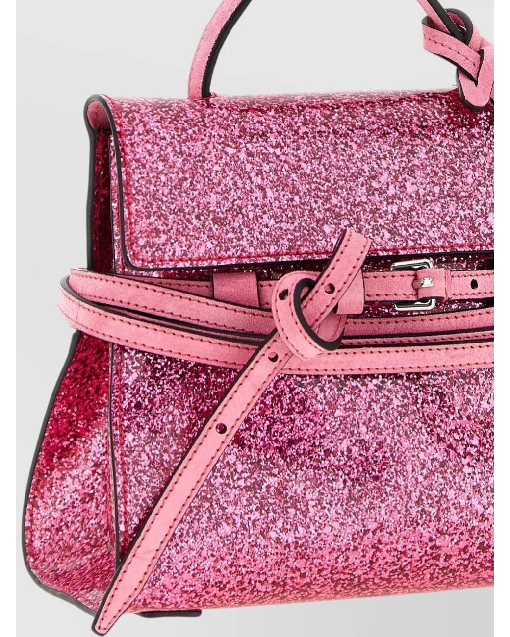 Moschino Pink Leather Glitter Shoulder Bag