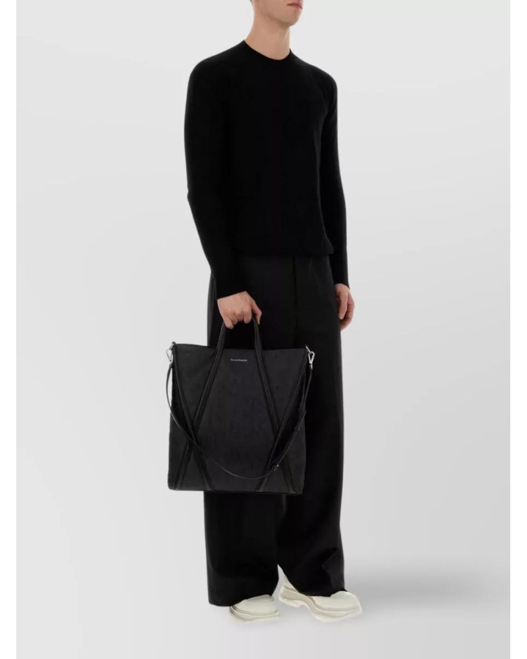 McQueen Black Cotton Skull-Jacquard Relaxed-Fit Jumper for men