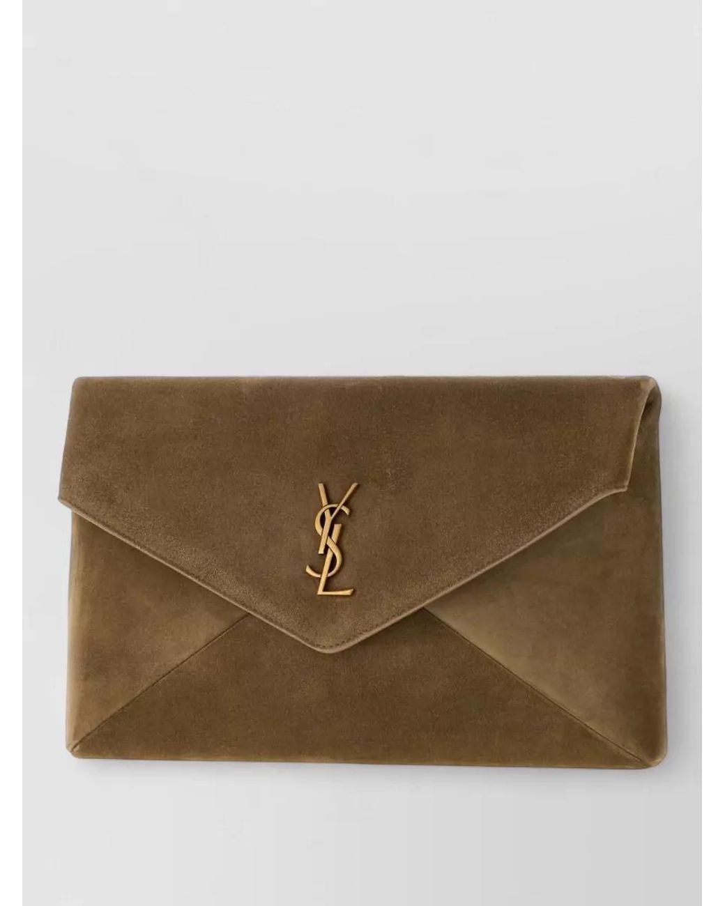 Saint Laurent Natural Cassandre Large Suede Clutch Bag