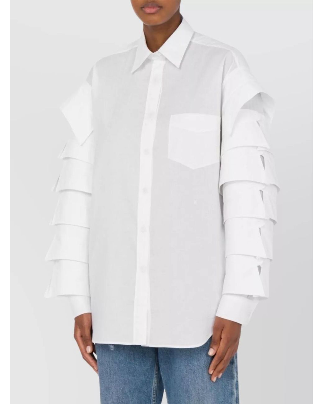 Moschino White Flared Collared Shirt With Unique Sleeve Design
