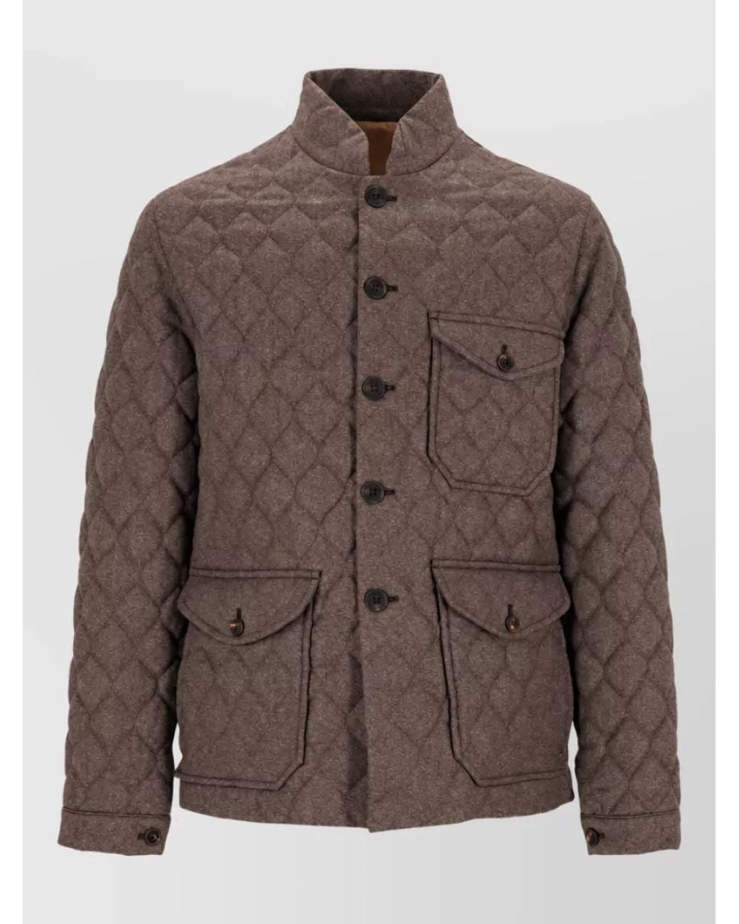 Emporio Armani Brown Virgin Wool Quilted Padded Coat for men