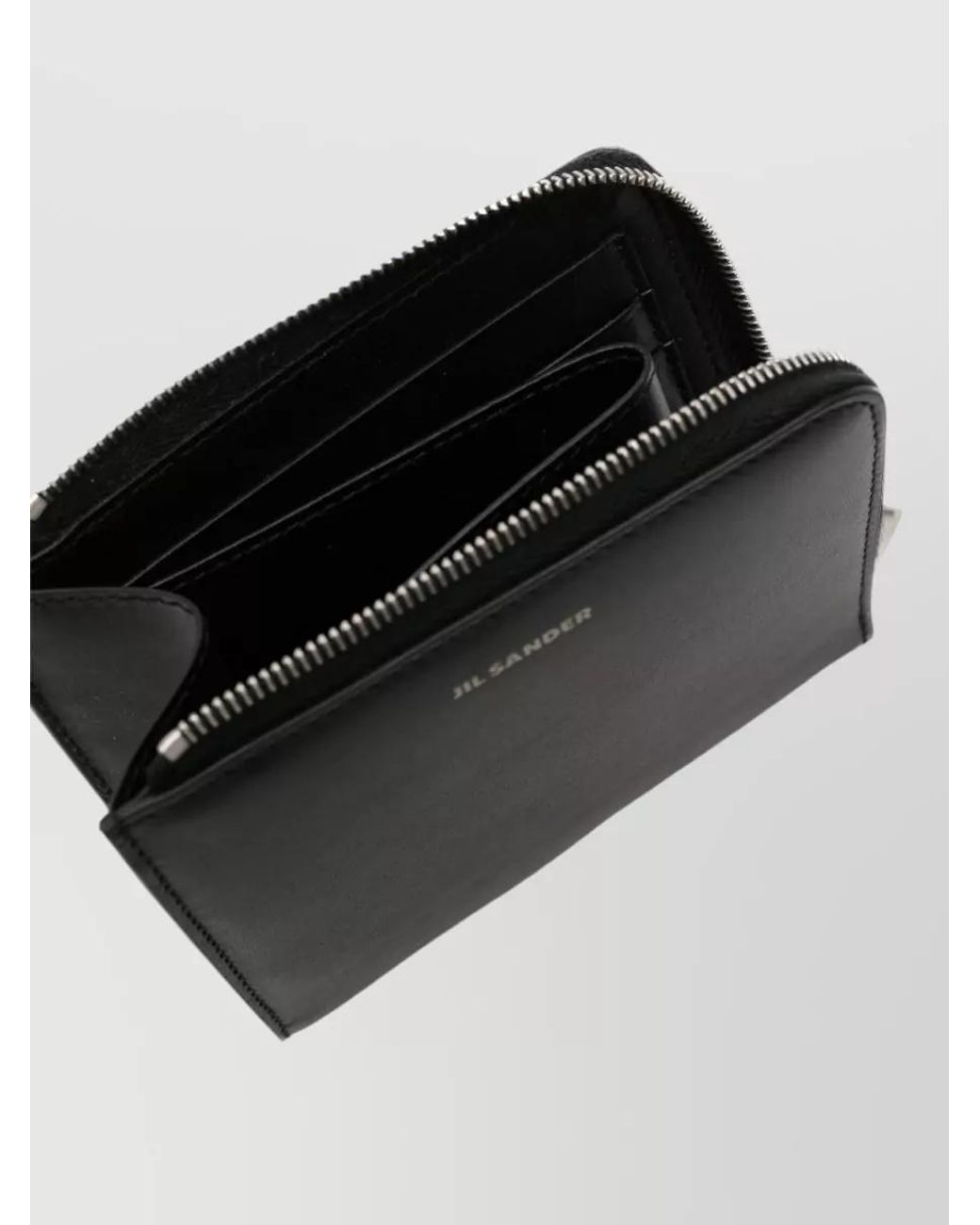Jil Sander Black Leather Logo Print Zip Wallet for men