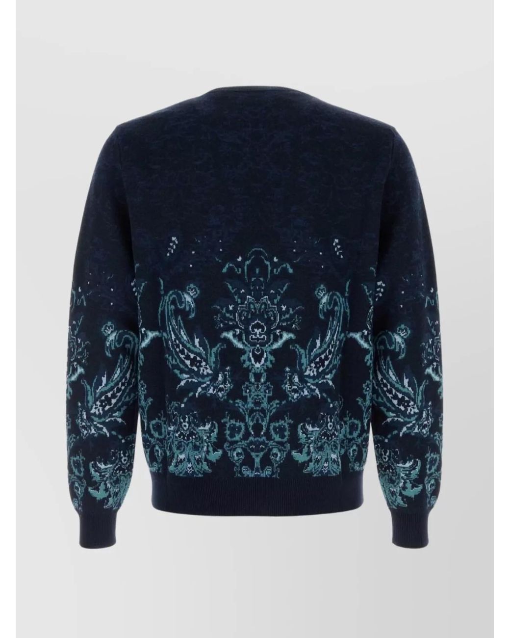 Etro Blue Floral Jacquard Wool Crewneck Sweater for men