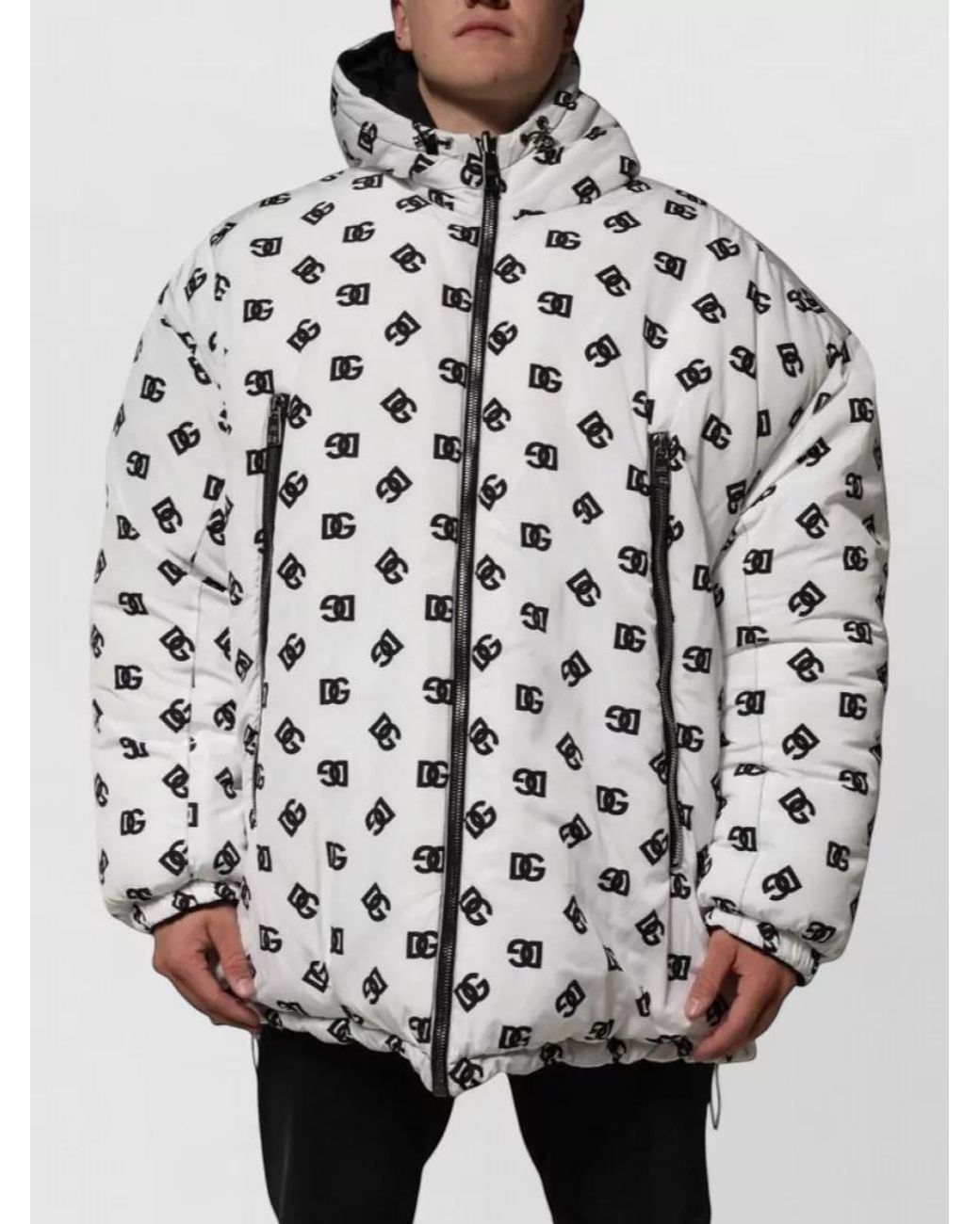 Dolce & Gabbana Gray Logo Print Hooded Oversized Puffer Jacket for men