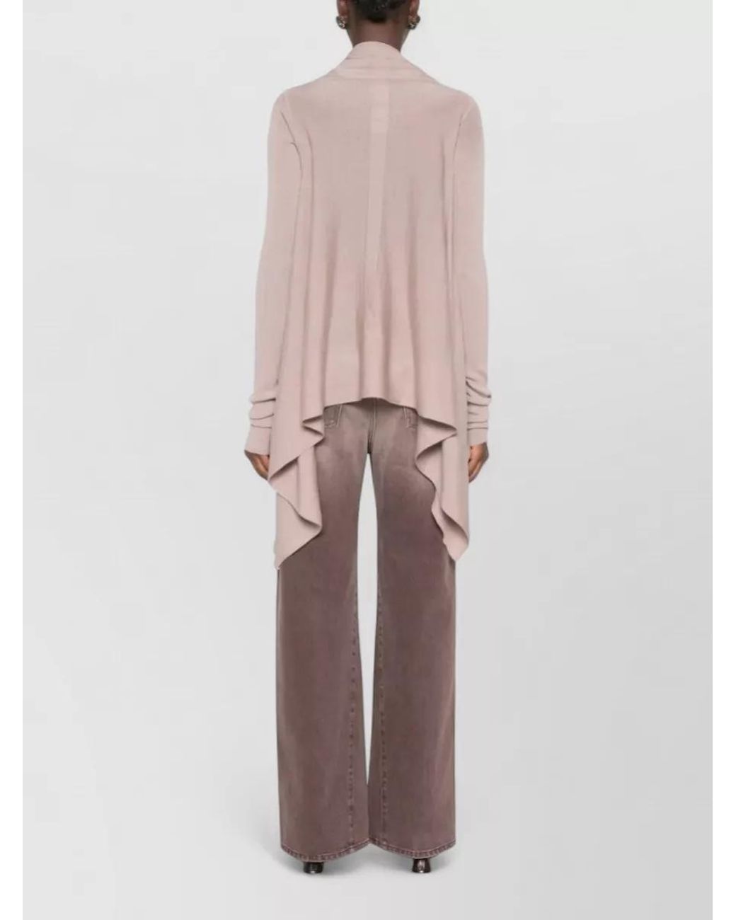 Rick Owens Pink Virgin Wool Draped Asymmetric Wrap Cardigan