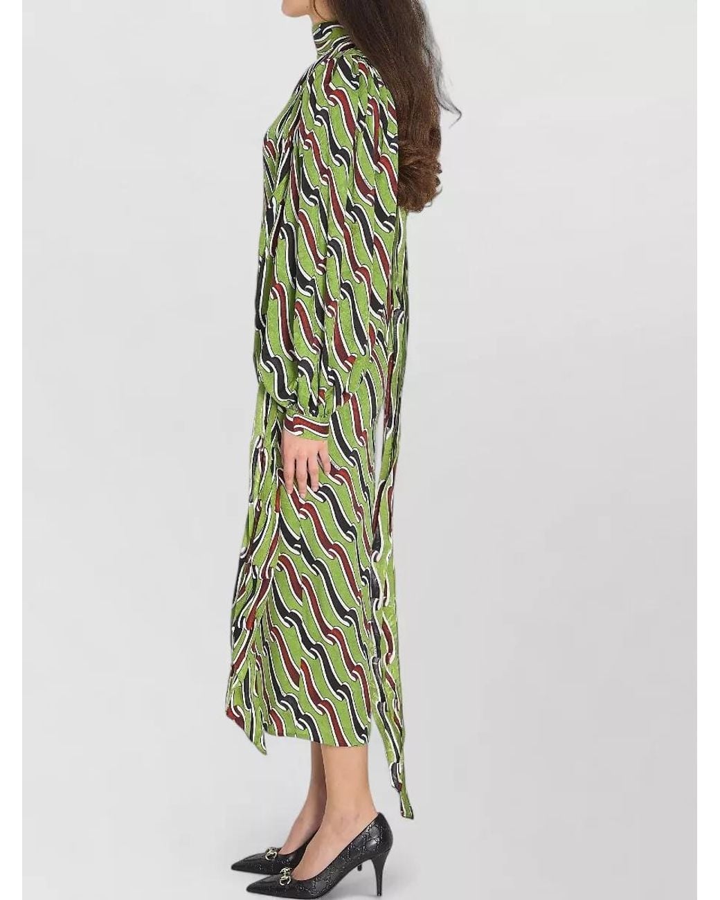 Gucci Green Printed Silk Midi Dress