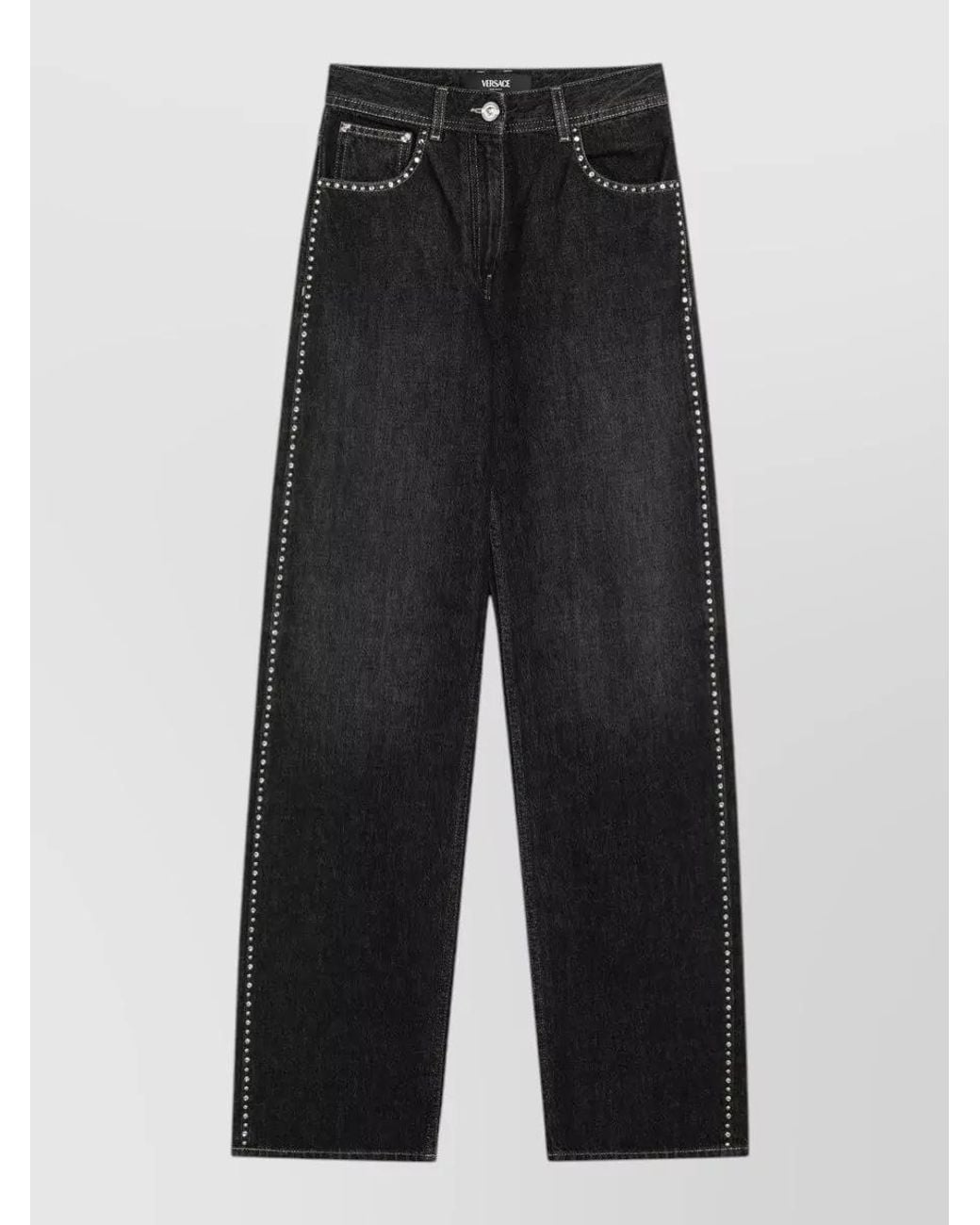Versace Black Studded Straight-Leg High-Rise Denim Jeans