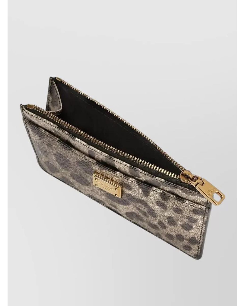Dolce & Gabbana Gray Leopard-Print Calfskin Leather Cardholder