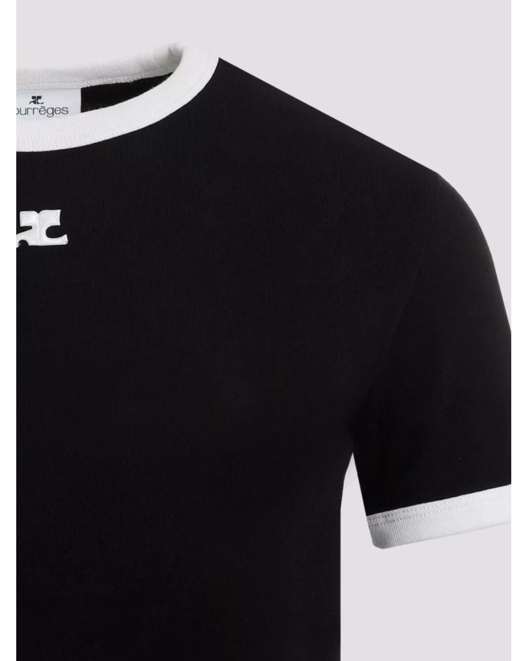 Courreges Black Ribbed Logo Cotton Jersey T-Shirt