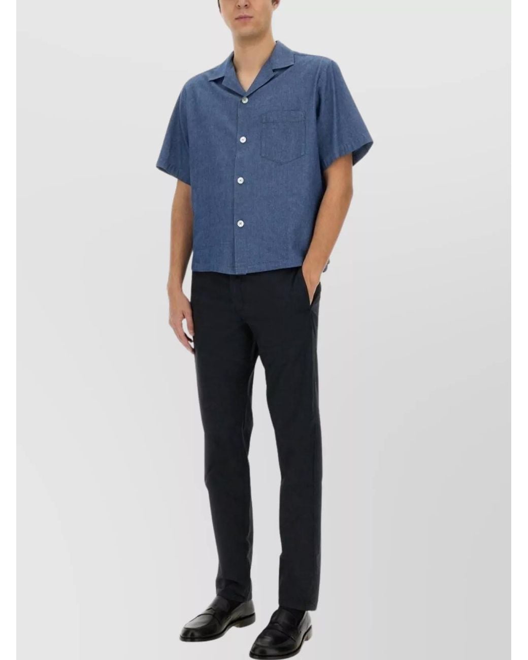Aspesi Blue Denim Short-Sleeve Shirt for men