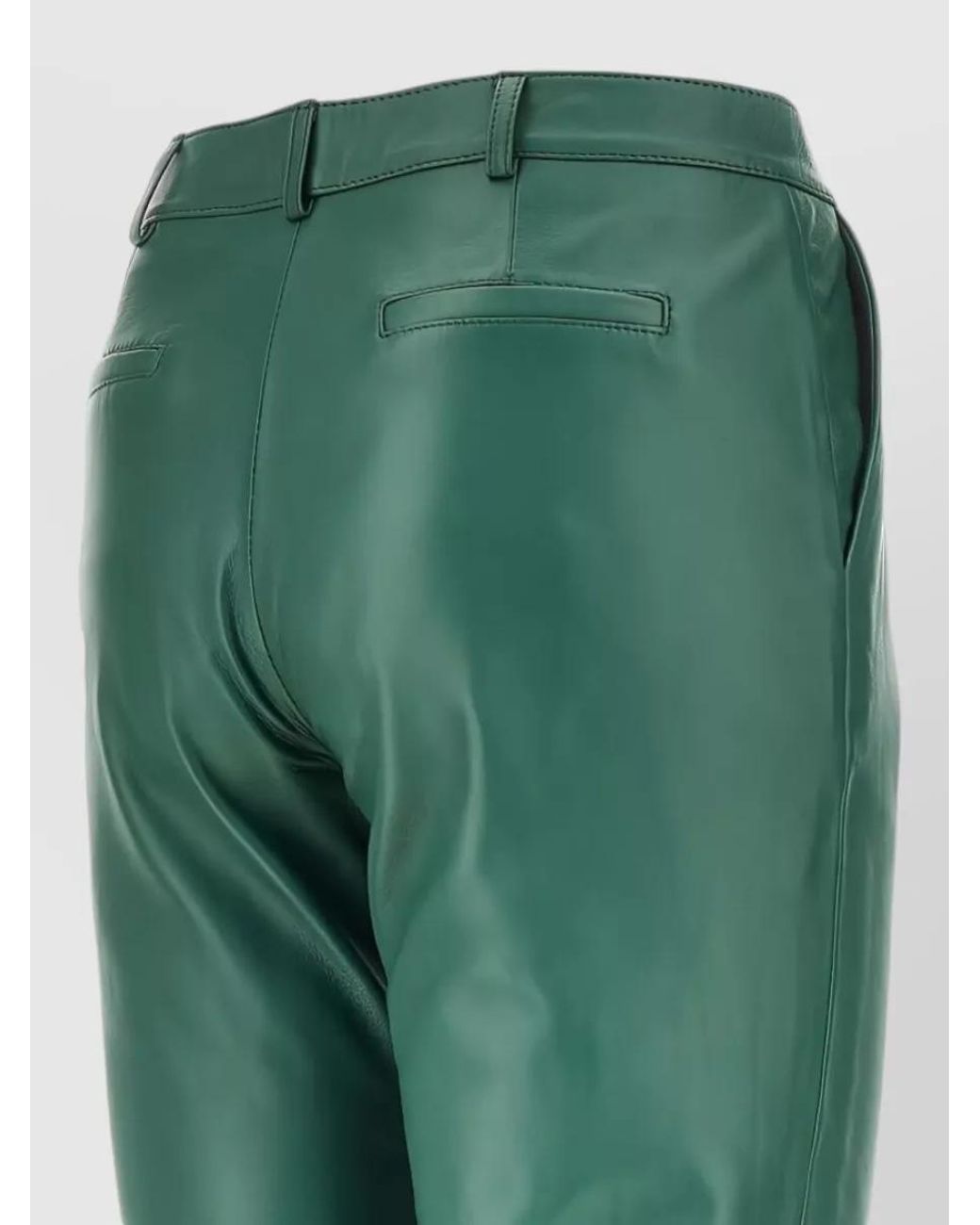 Frankie Shop Green Leather Straight Cropped Trousers