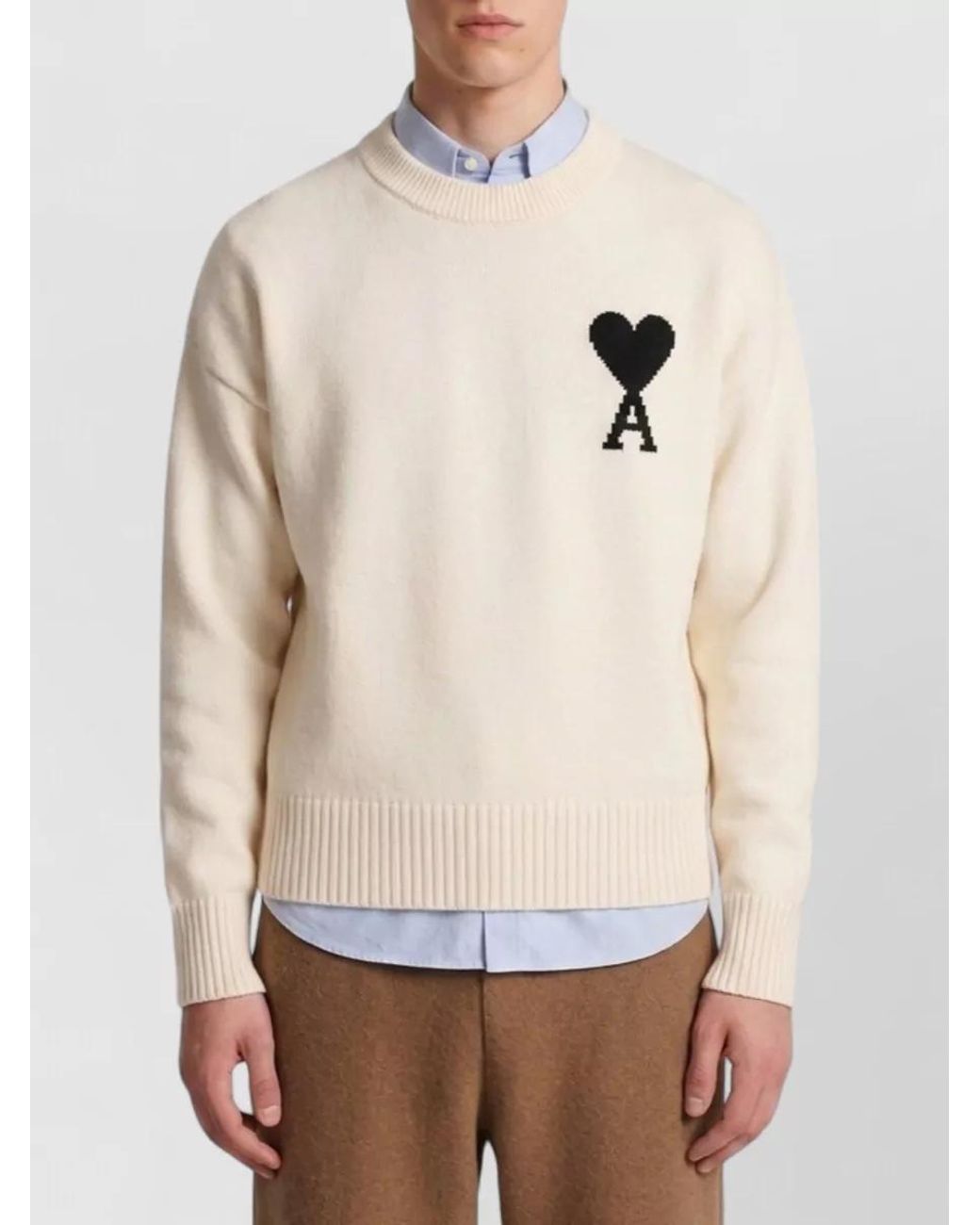 AMI Natural Intarsia Knit Ami De Coeur Sweater for men