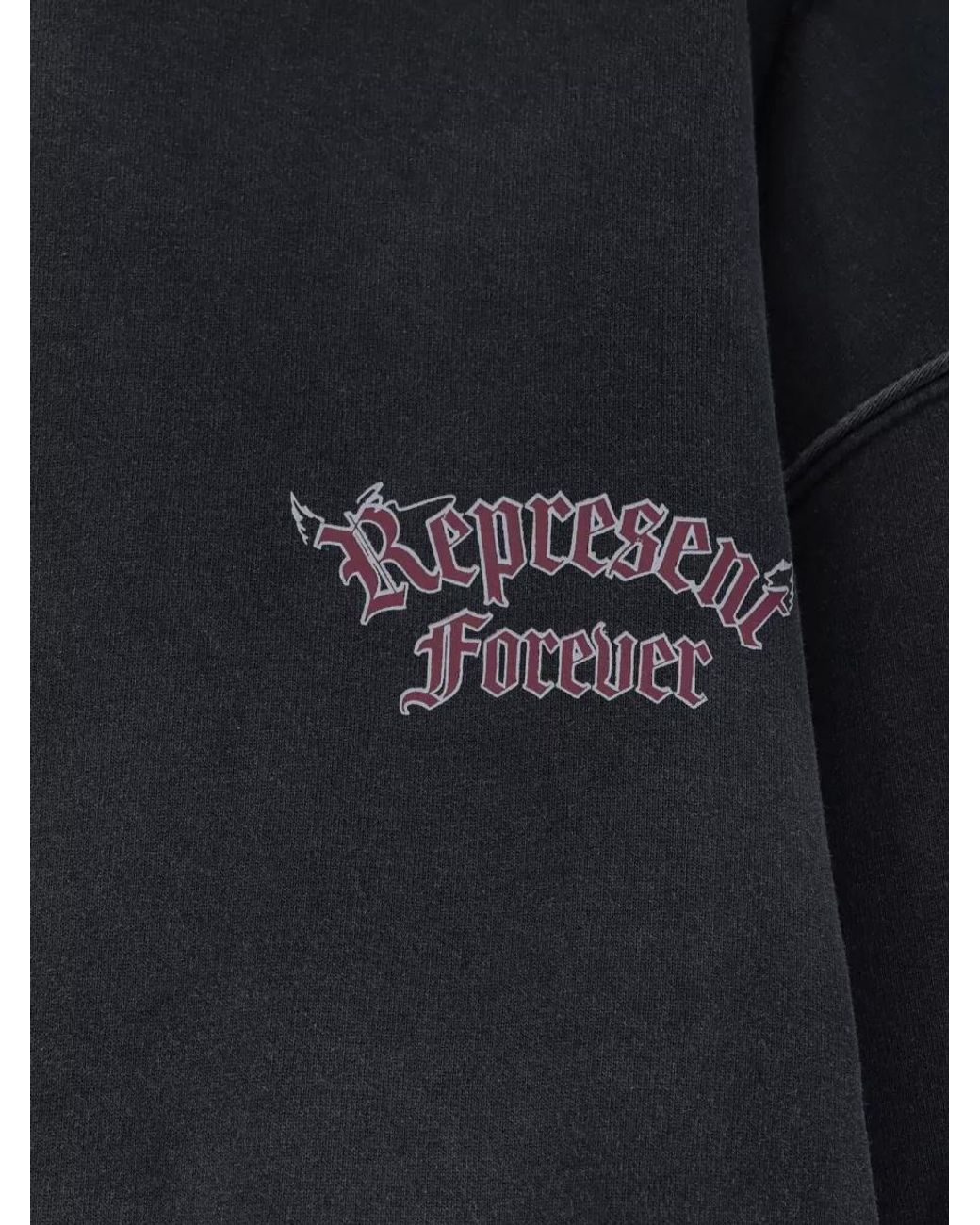 Represent Blue Cotton Hooded Printed Sweatshirt for men
