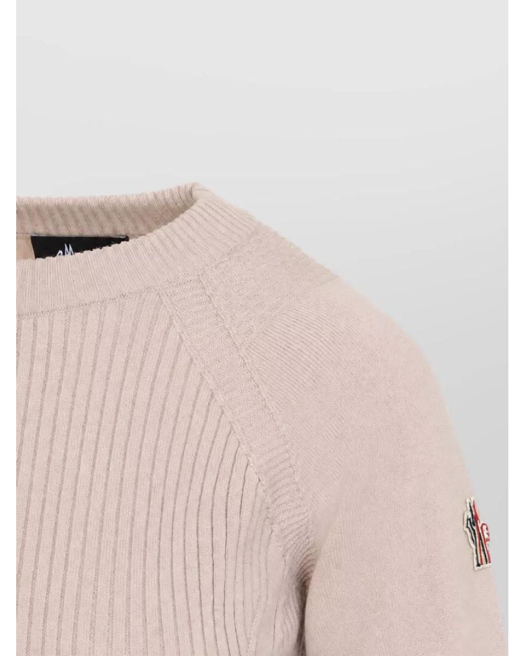 Moncler Pink Ribbed Fine-Knit Wool Long-Sleeve Sweater