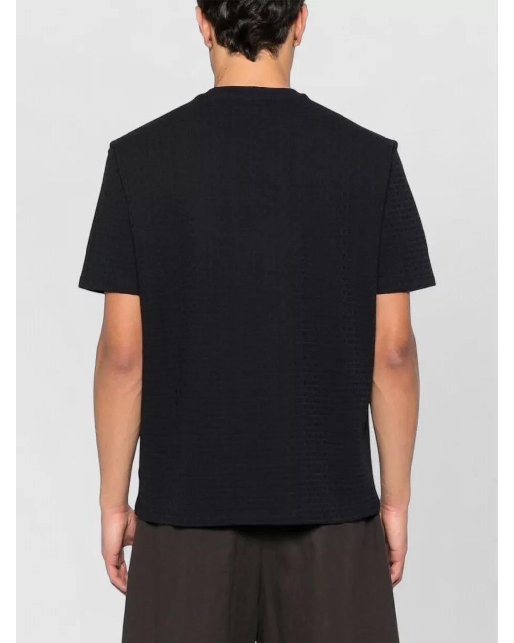 Emporio Armani Black Cotton Textured Round Neck Short Sleeve T-Shirt for men