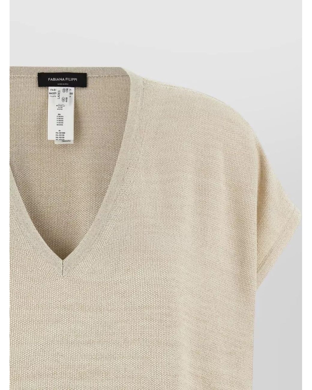 Fabiana Filippi Natural V-Neck Short-Sleeve Knitted Top