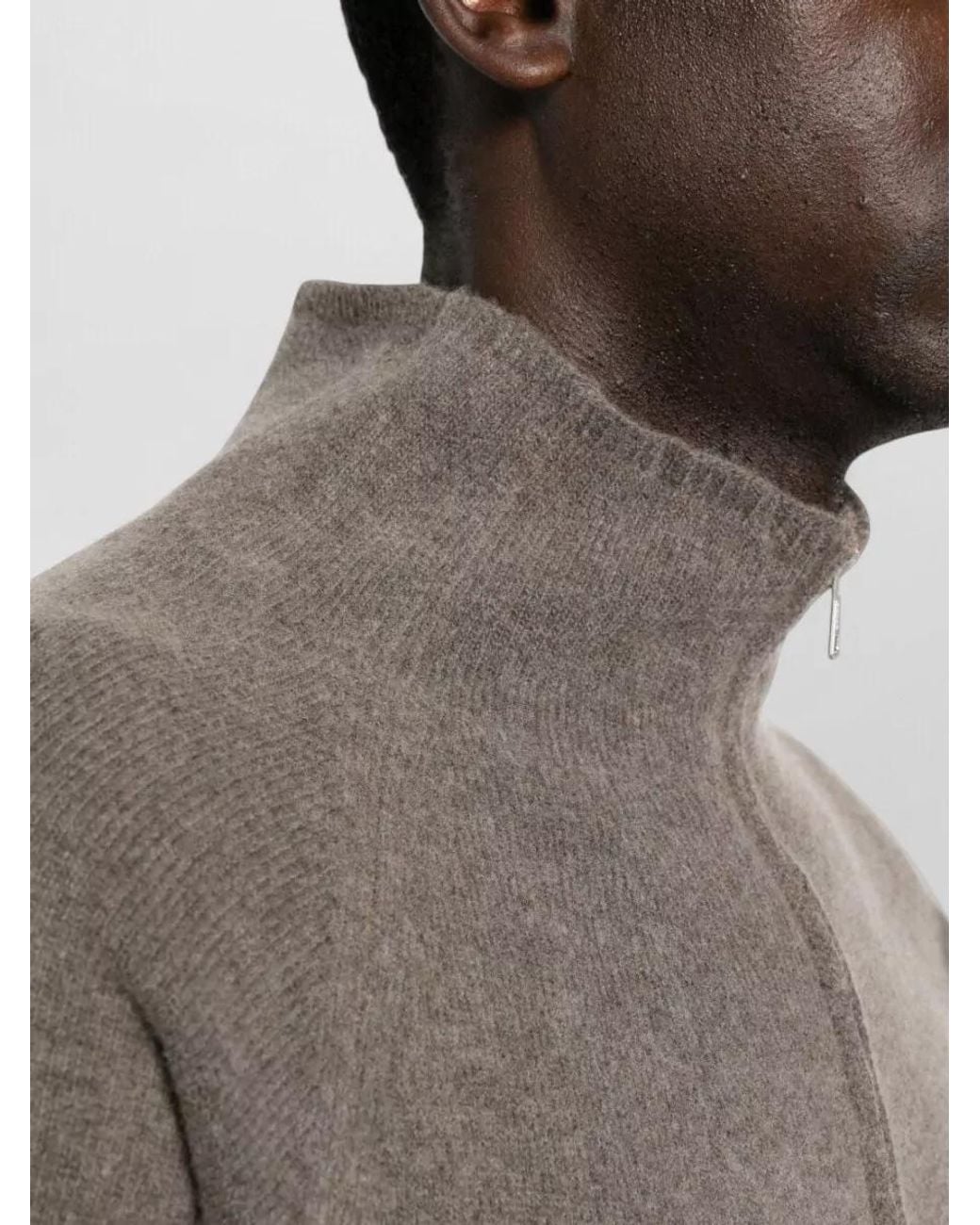 Our Legacy Brown Wool High-Collar Zip Cardigan for men