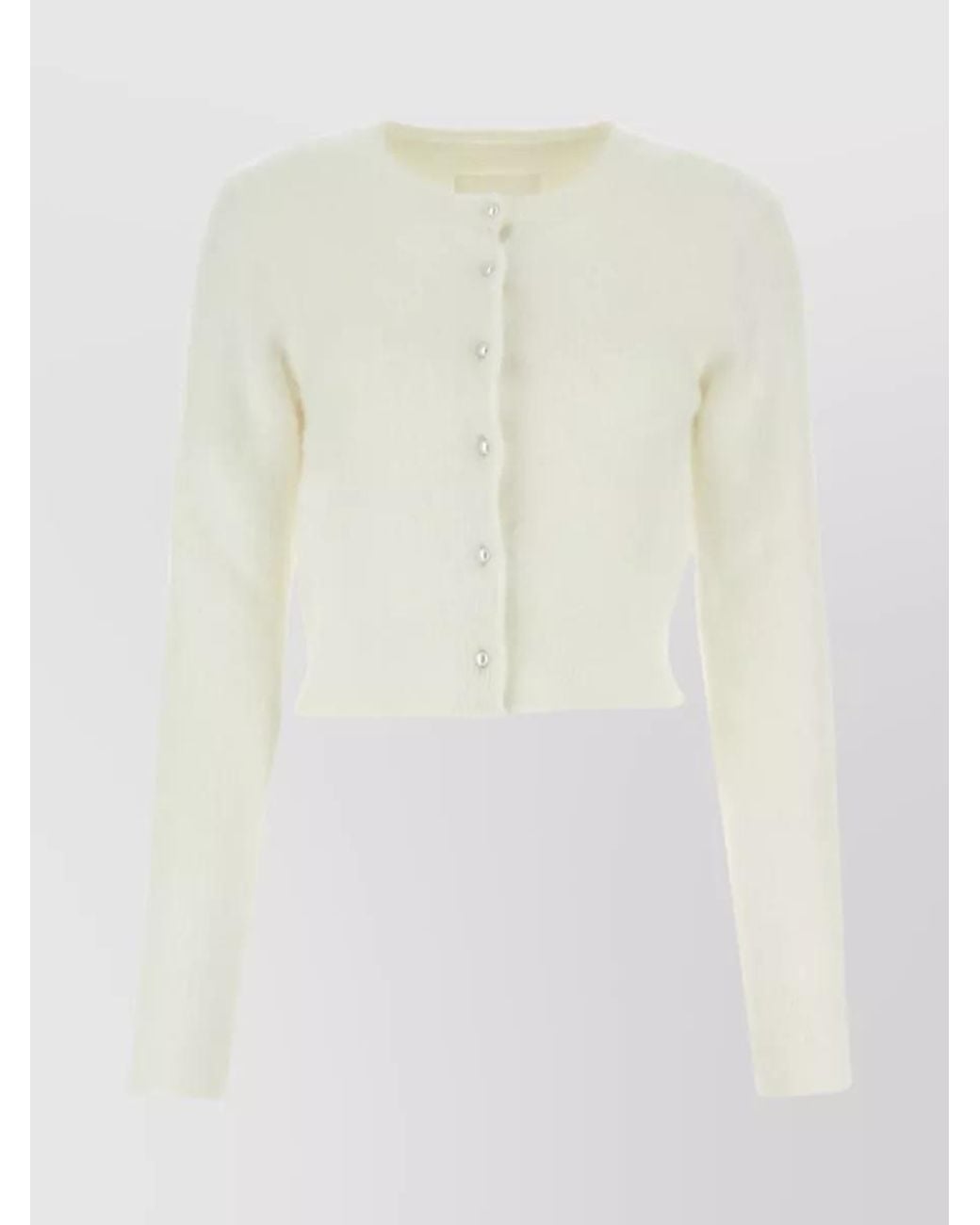 Maison Margiela White Angora Crewneck Cropped Cardigan
