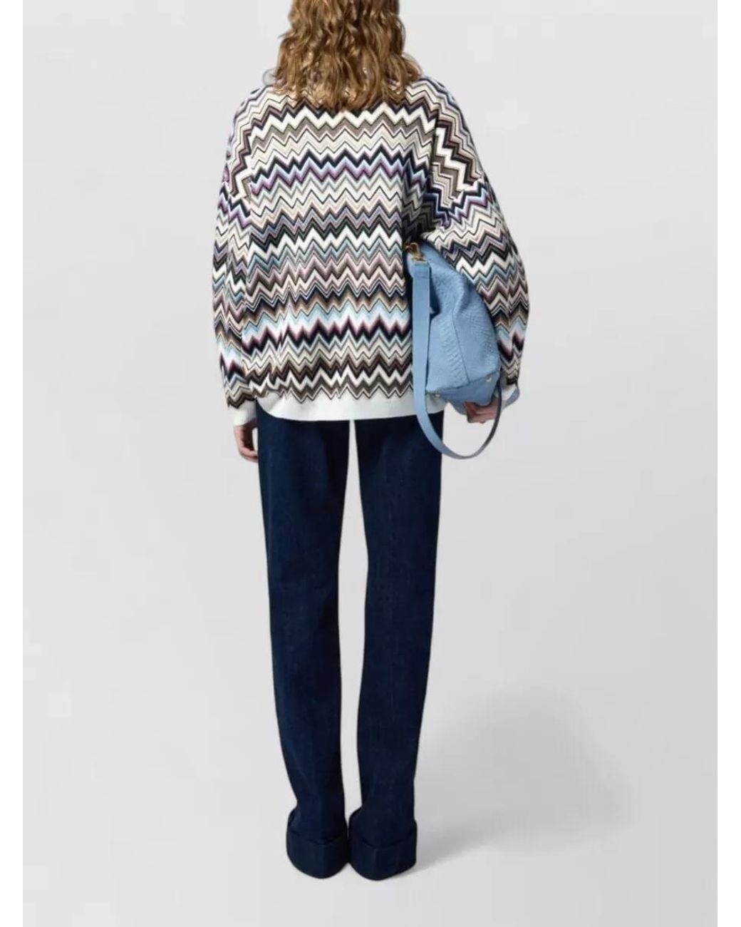 Missoni White Zigzag Knit Oversized V-Neck Long-Sleeve Polo Jumper