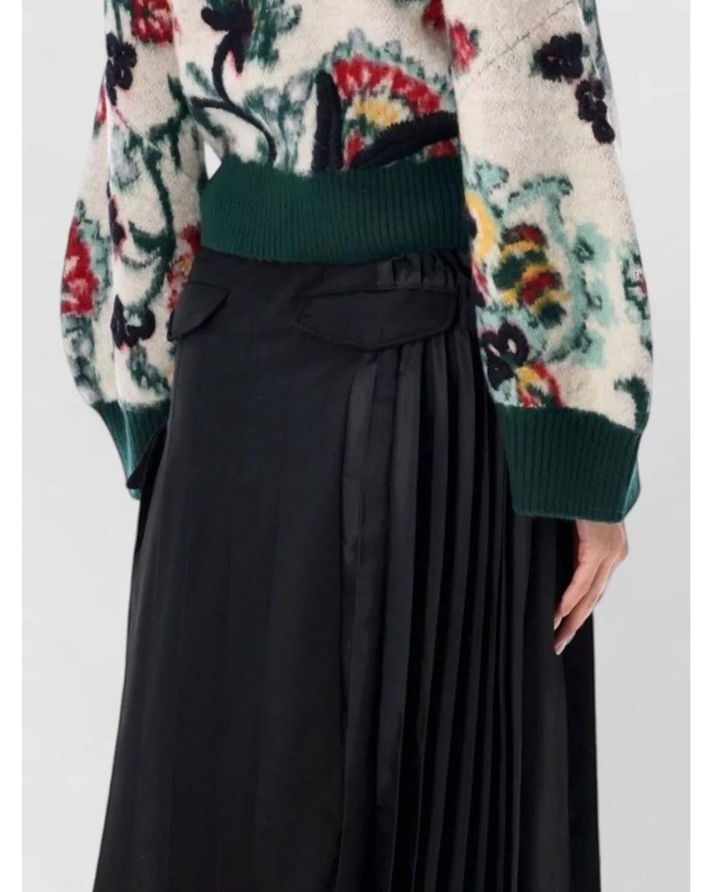 Sacai Black Wool Floral Jacquard Cropped Jacket
