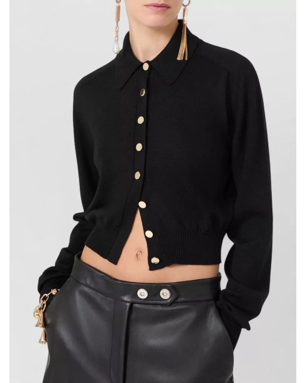 Sportmax Black Ribbed Virgin Wool Regular-Fit Cardigan
