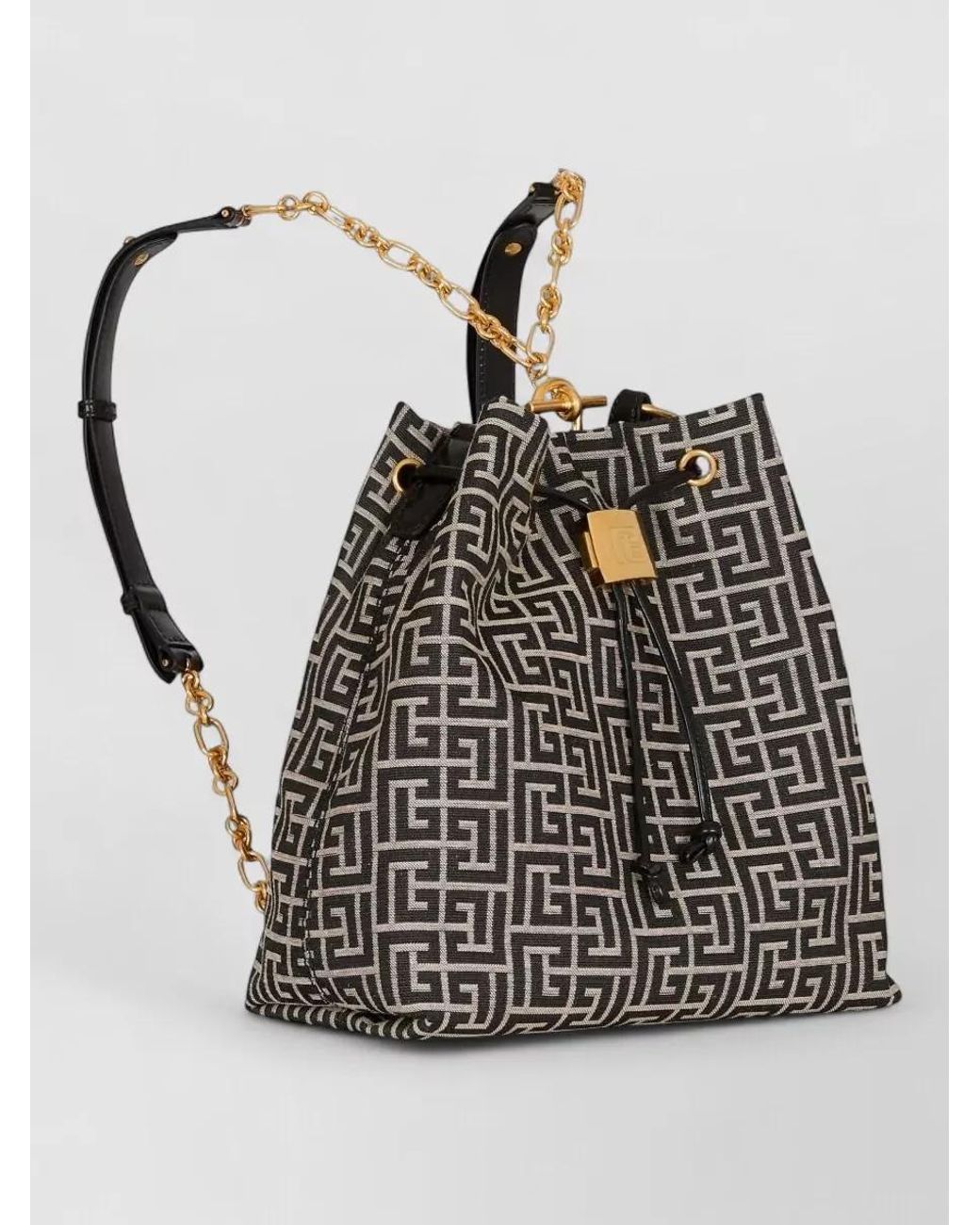 Balmain White Sync Monogram Bucket Bag
