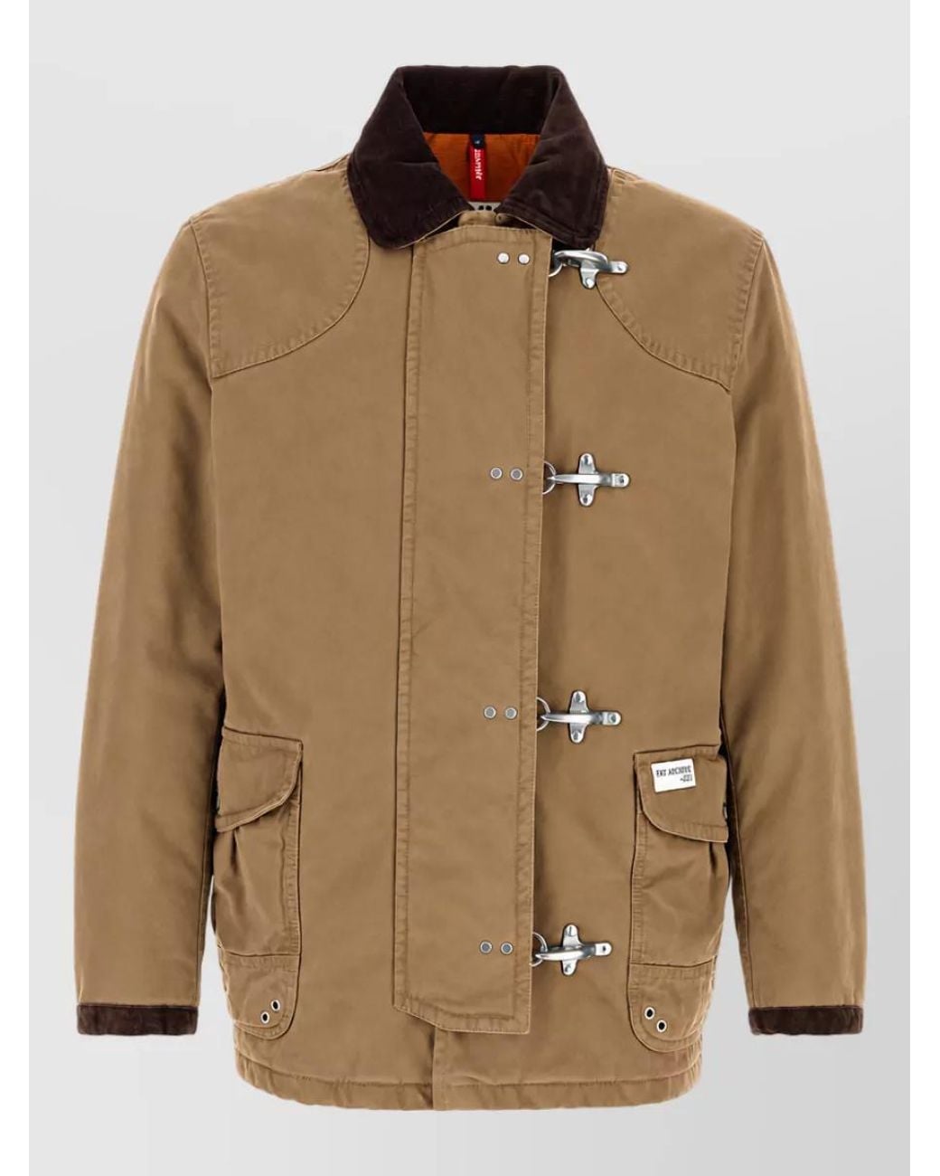 Fay Brown Cotton Padded Single Breasted Coat for men