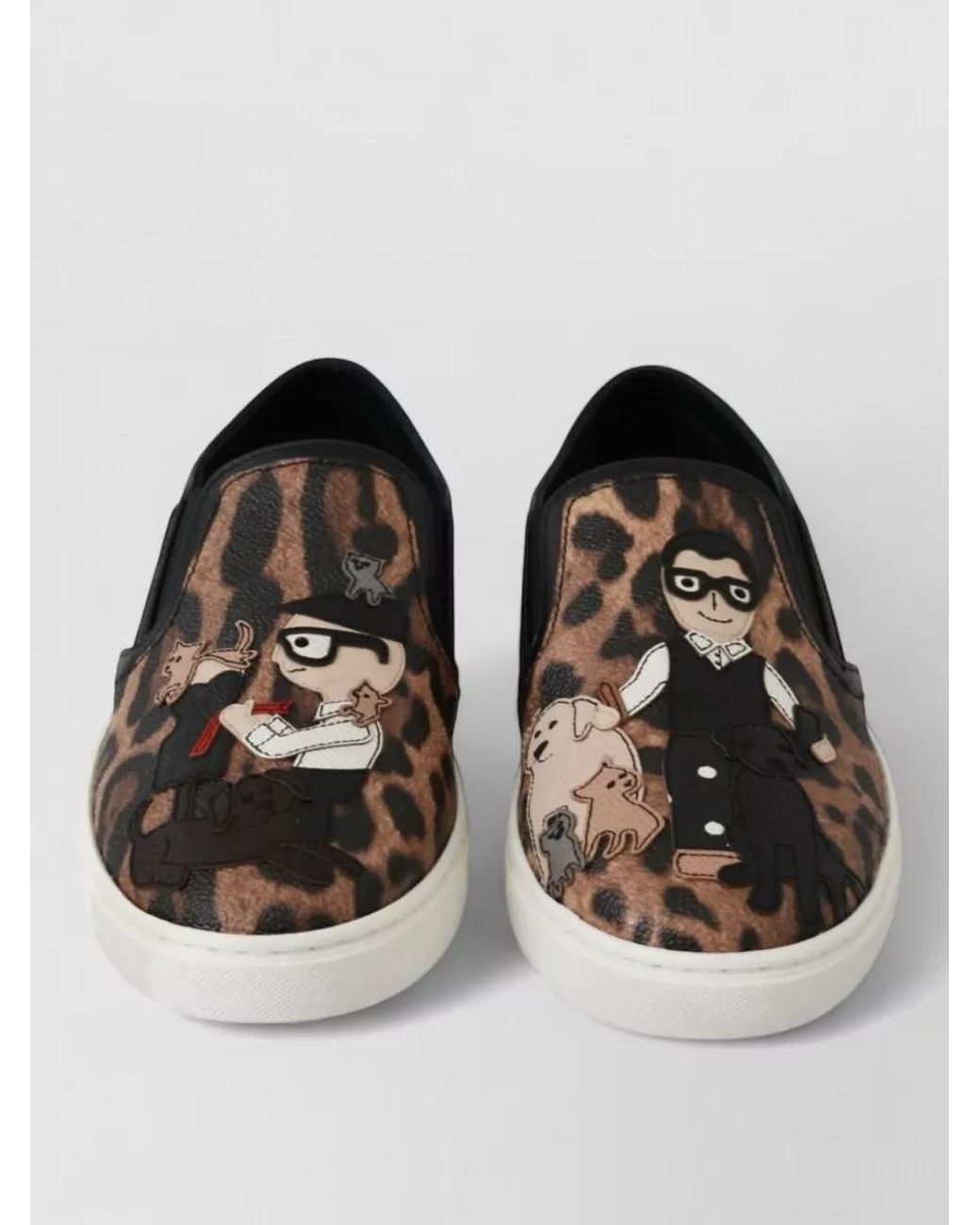Dolce & Gabbana Black Leather Leopard-Print Slip-On Sneakers