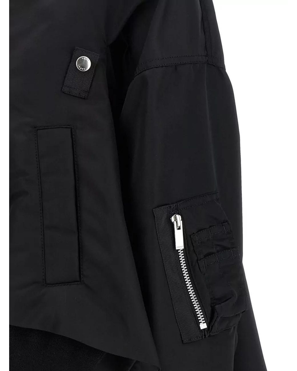 Sacai Black Nylon Ribbed Cropped Bomber Jacket