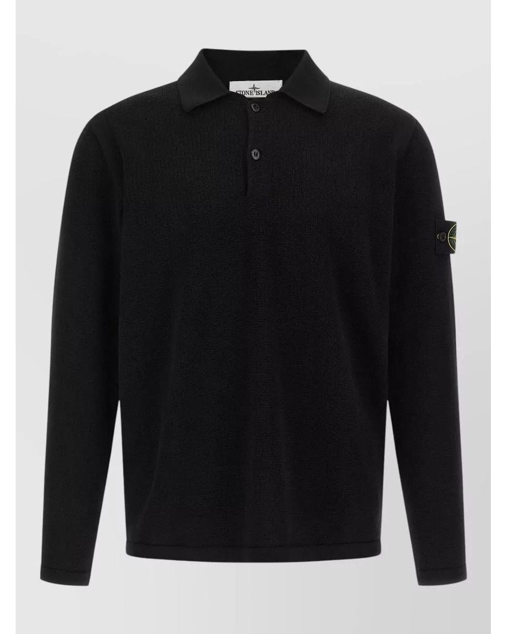 Stone Island Black Ribbed Cotton Long-Sleeve Polo Shirt for men
