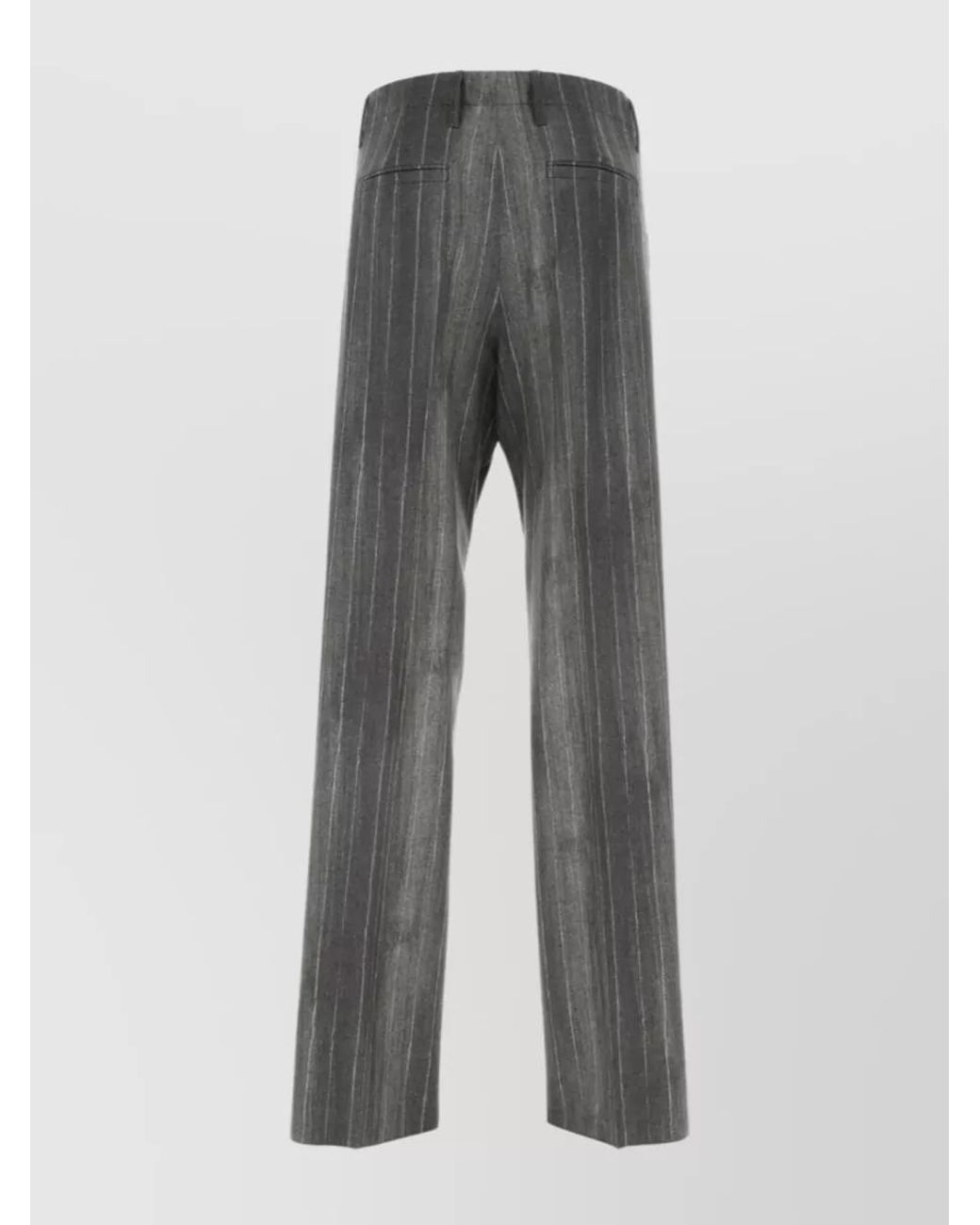 Versace Gray Printed Virgin Wool Wide-Leg Trousers for men
