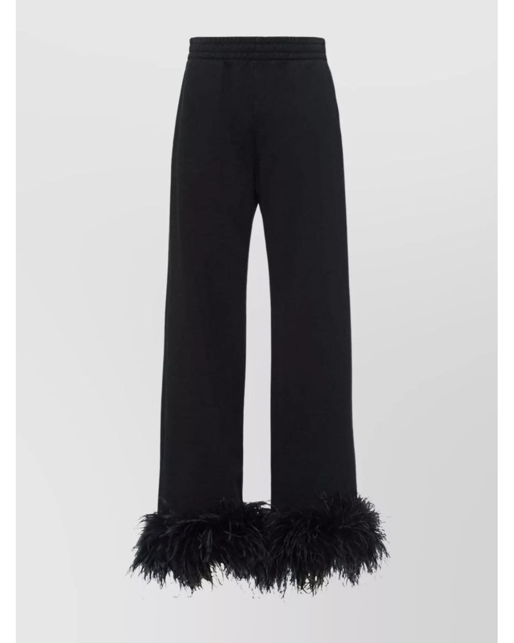 Prada Black Feather Trim High-Rise Wide-Leg Trousers