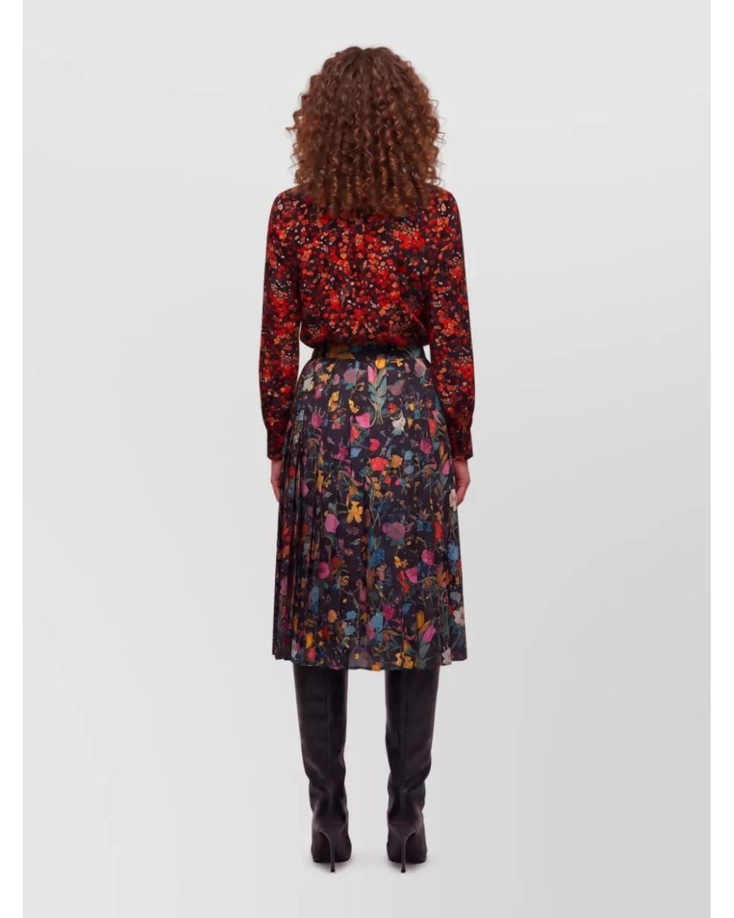 Gucci Red Silk Printed Pleated Midi Skirt