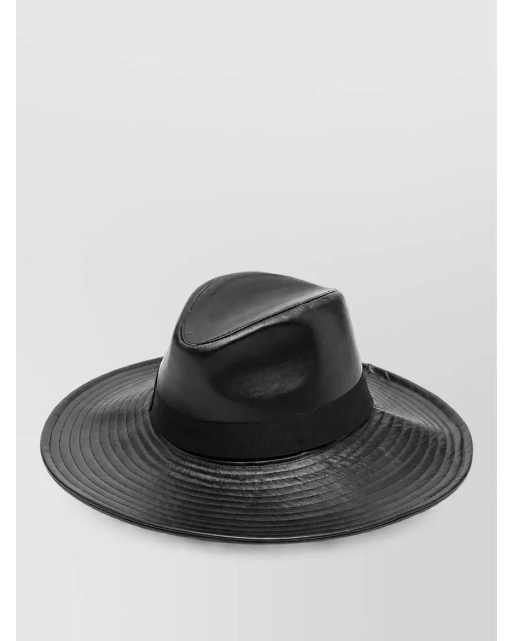 Borsalino Black Leather Wide Brim Hat