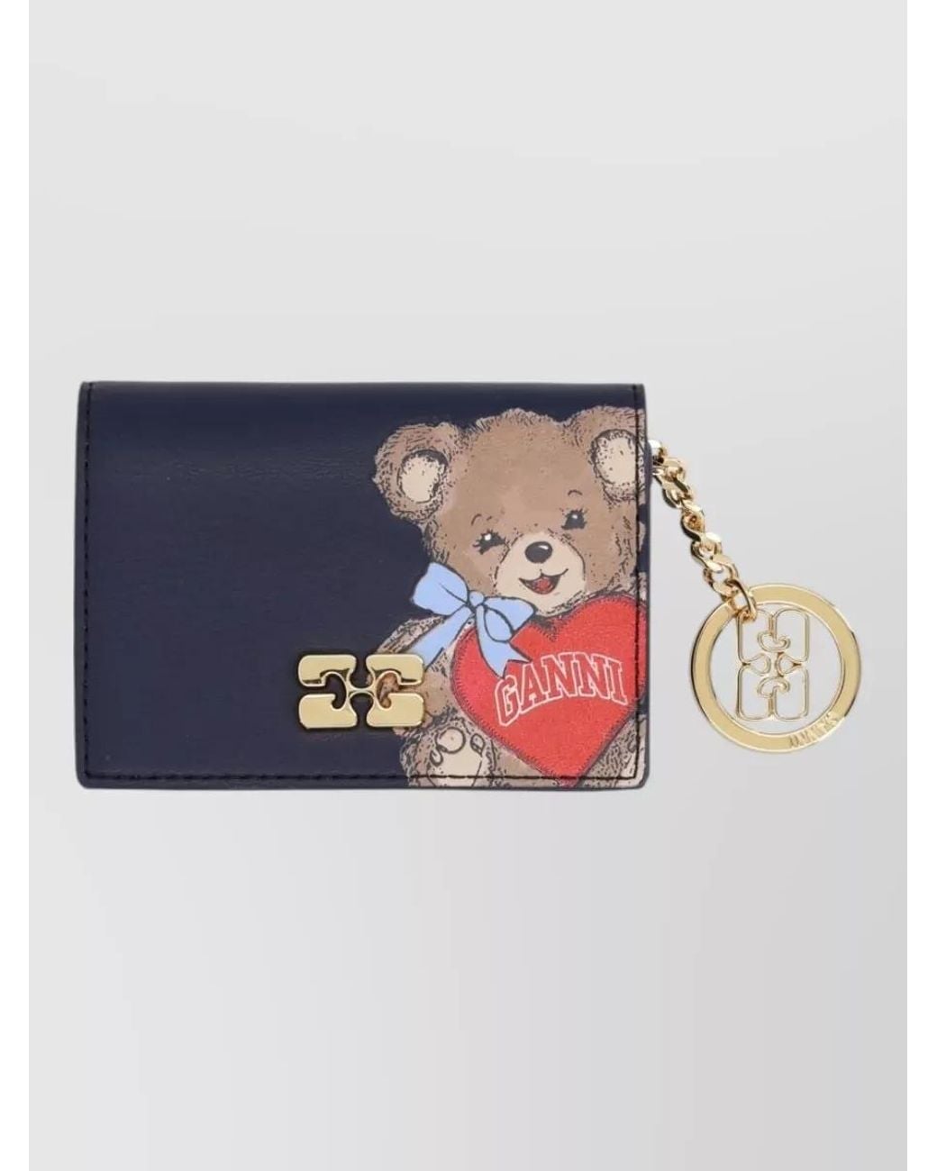 Ganni Blue Leather Bear Print Card Holder