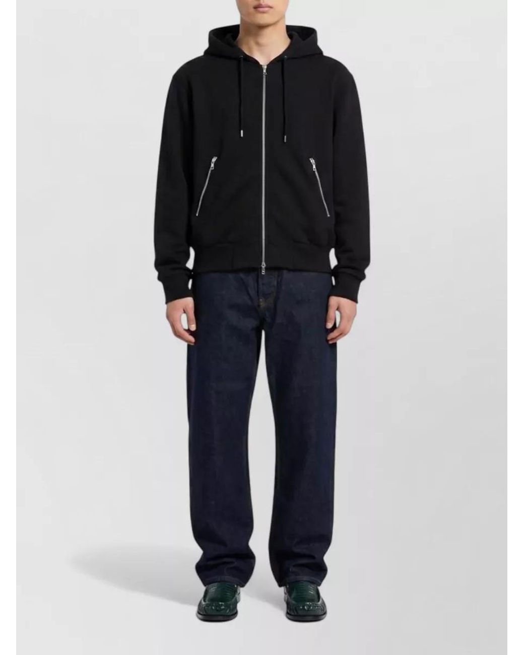 Dries Van Noten Black Cotton Oversized Zip-Up Hooded Jacket for men