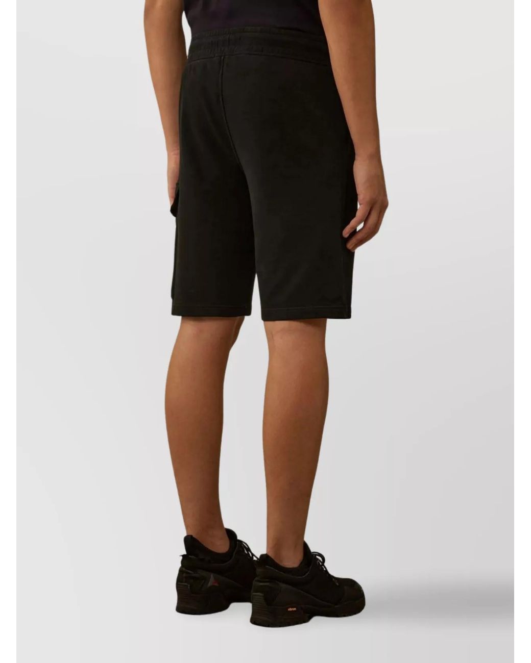 C P Company Black Cotton Straight Cargo Shorts for men