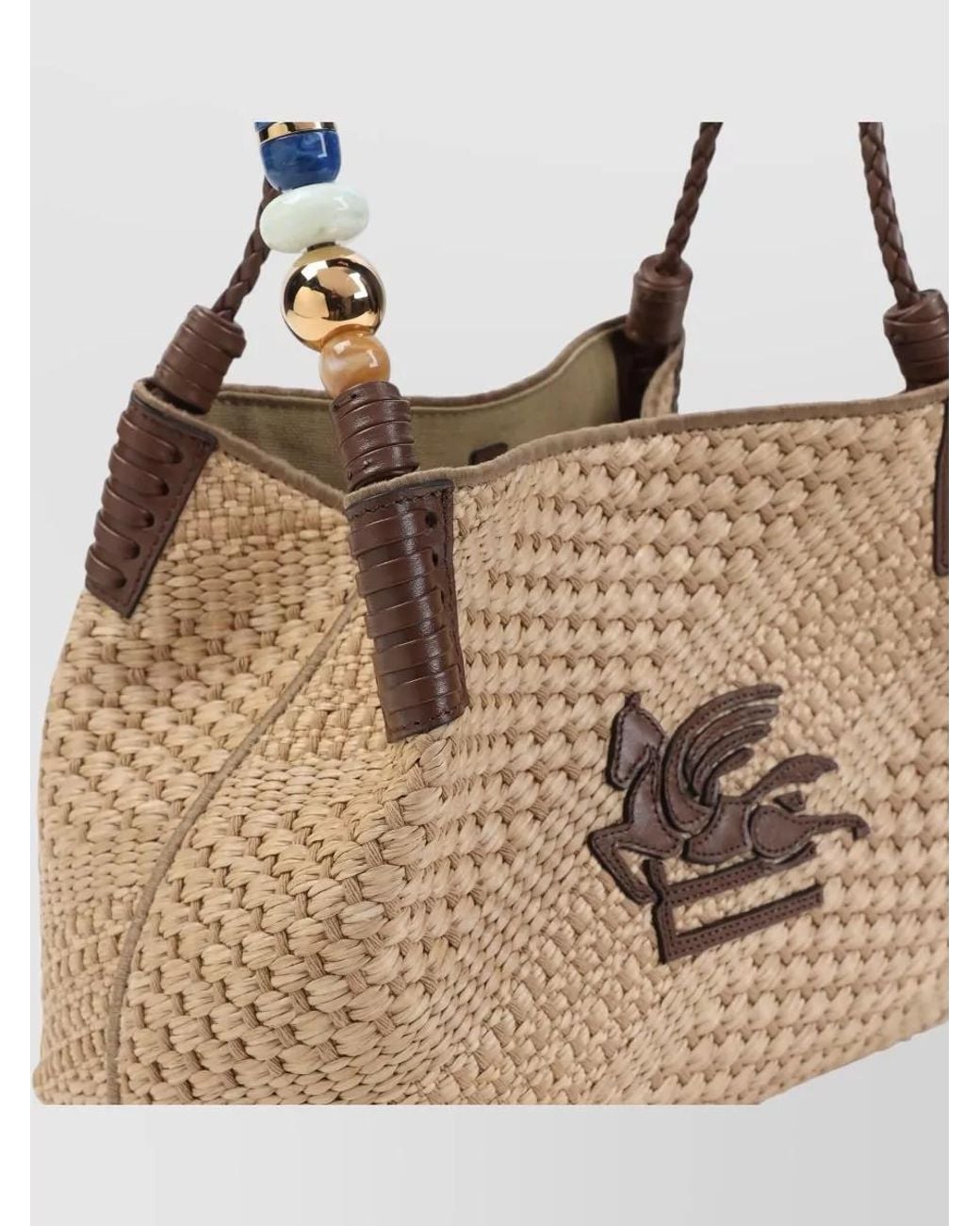 Etro White Small Raffia Shoulder Bag