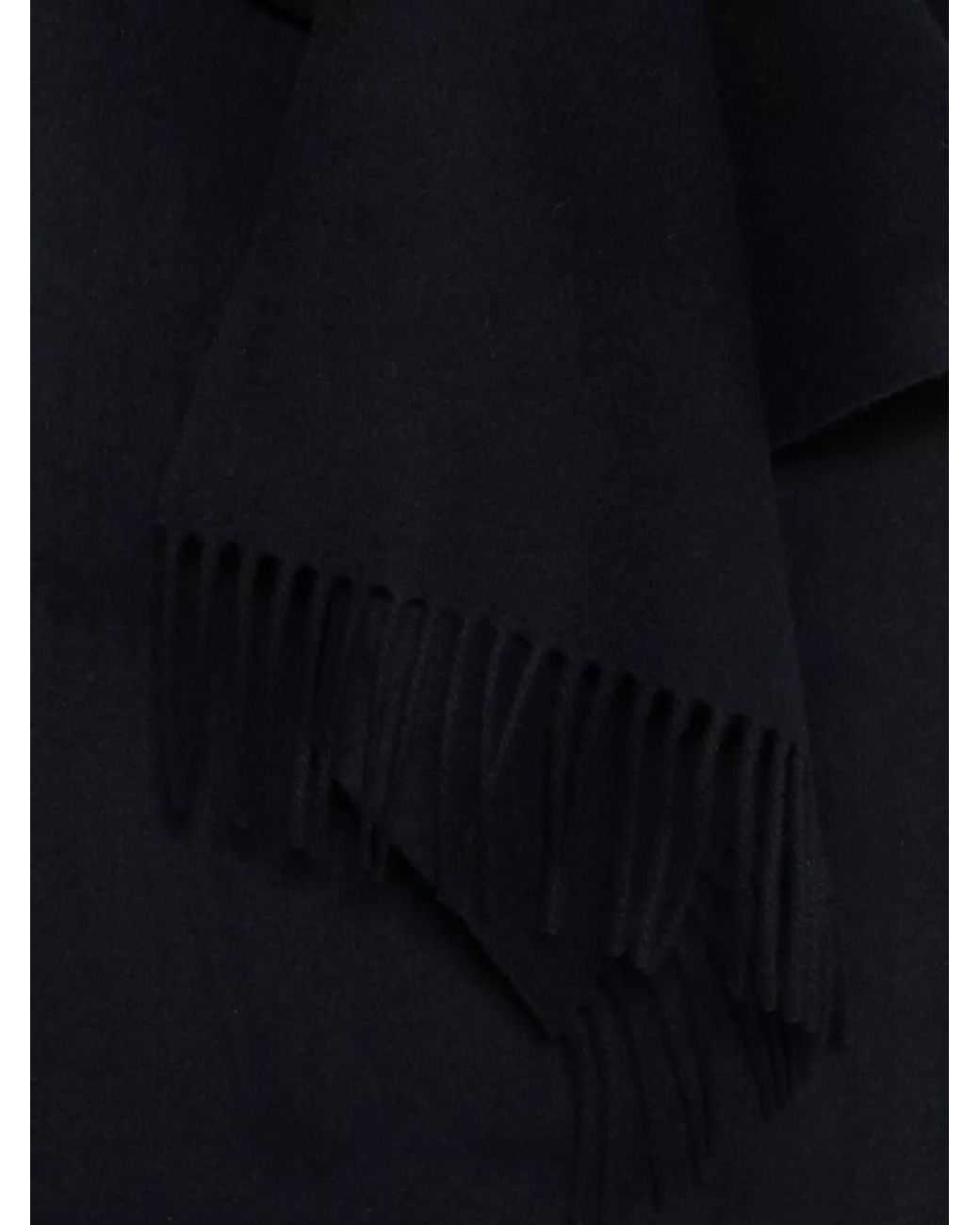 Closed Black Wool Fringed Scarf