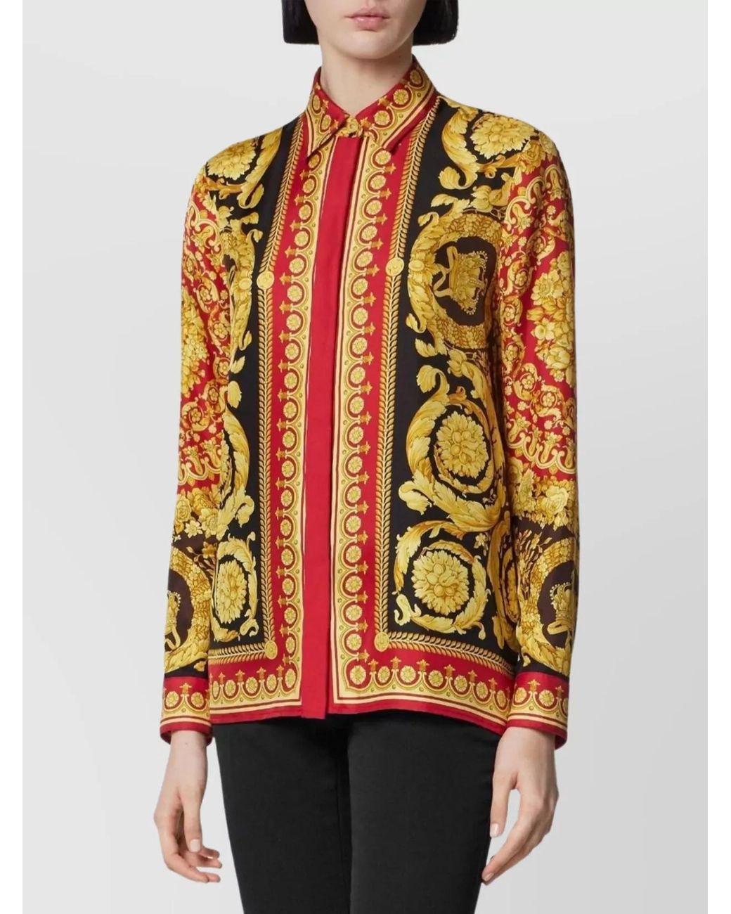 Versace Multicolor Silk Long-Sleeve Baroque-Print Shirt