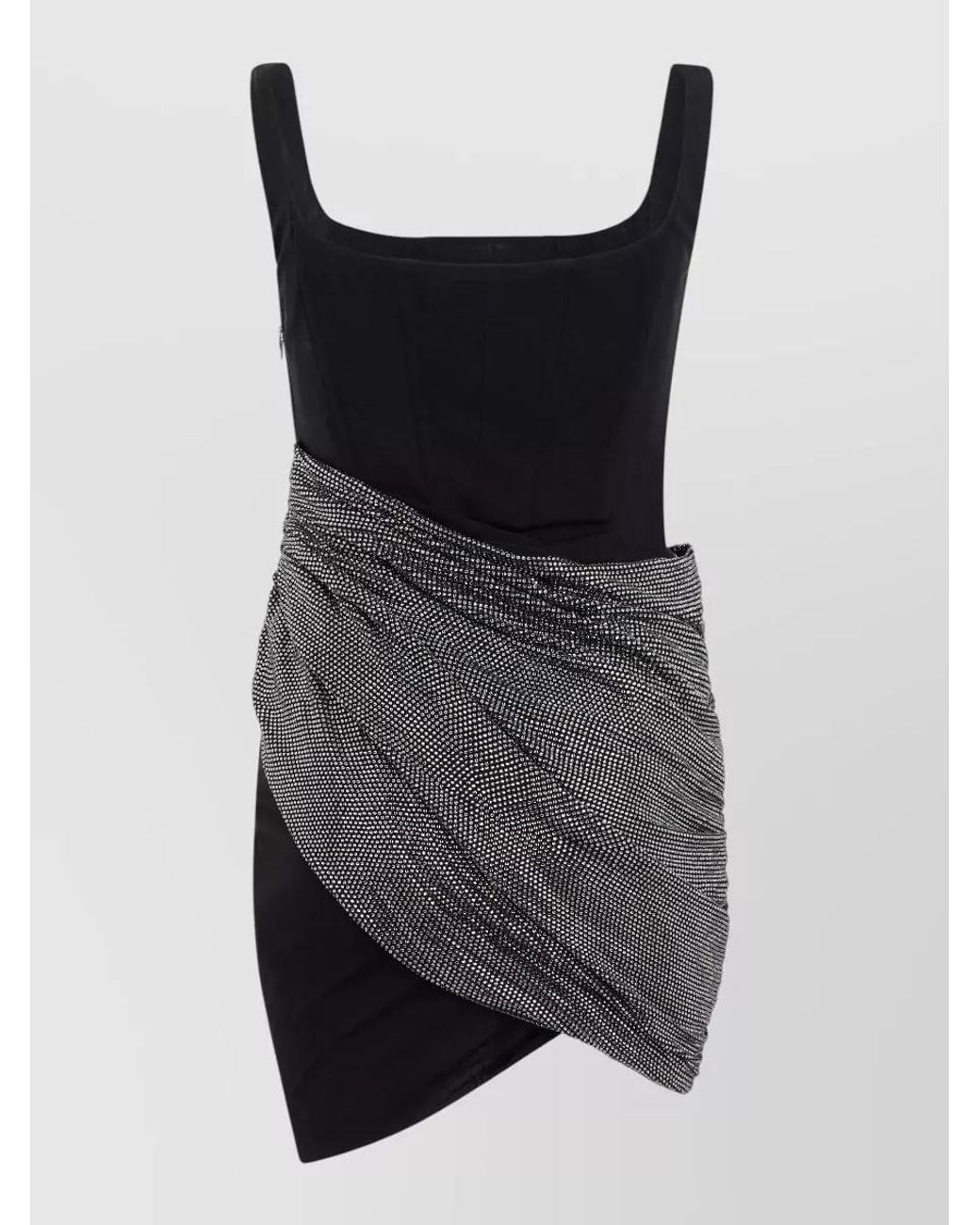 GIUSEPPE DI MORABITO Black Sleeveless Draped Rhinestone-Embellished Mini Dress