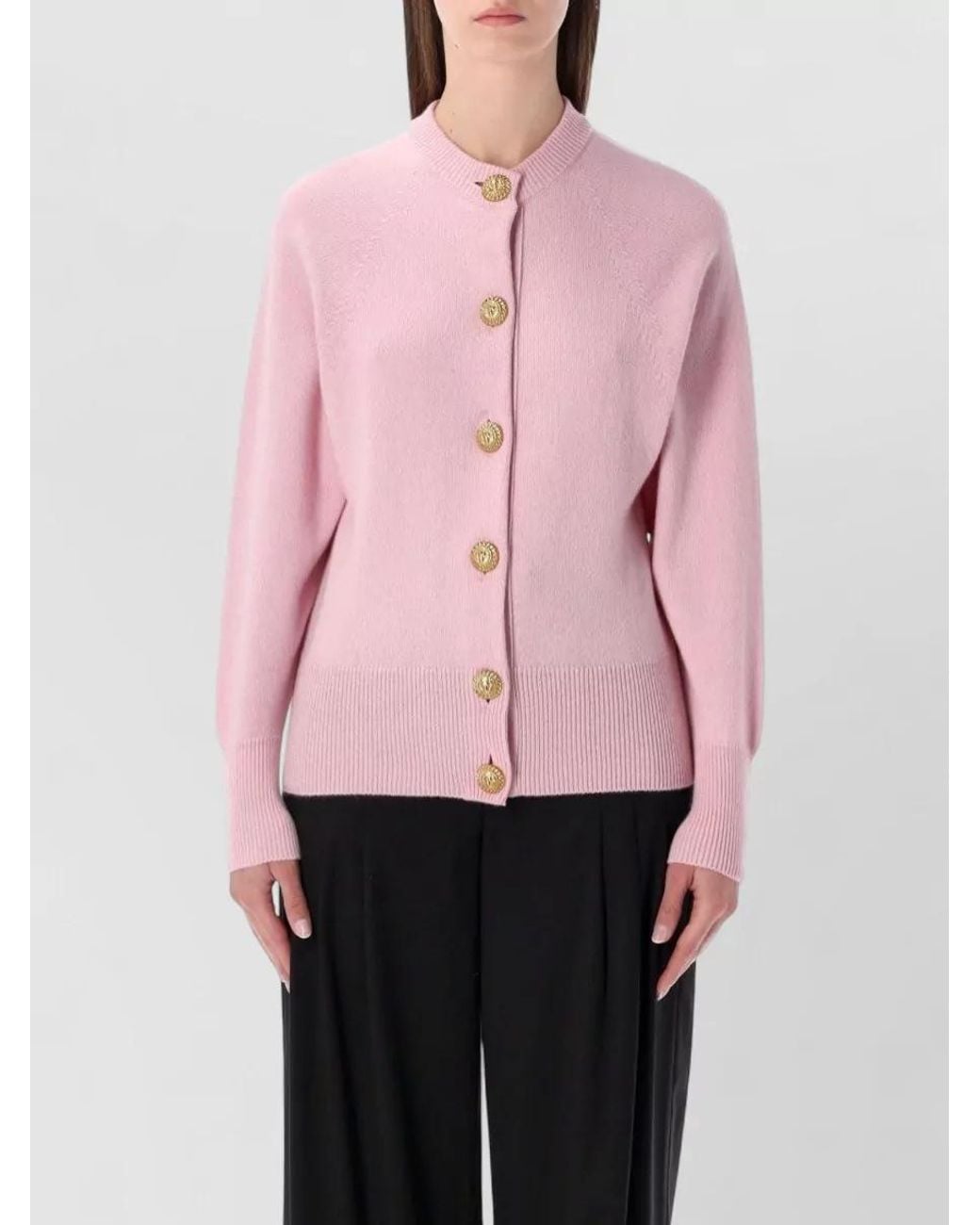 Balmain Pink Cashmere Relaxed-Fit Ribbed Cardigan