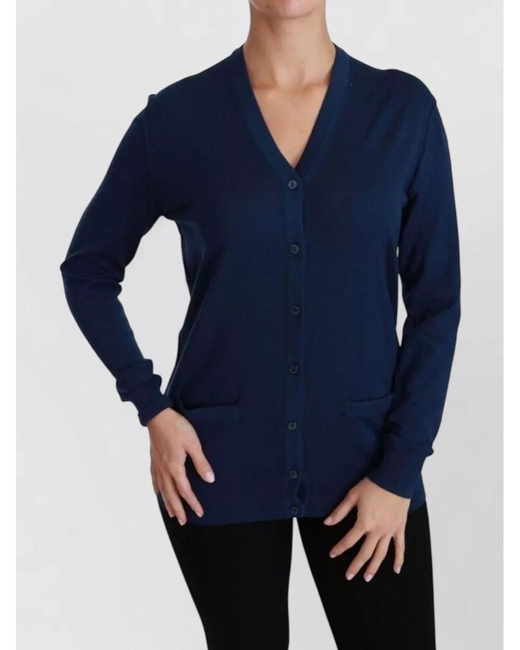 Dolce & Gabbana Blue Virgin Wool V-Neck Cardigan