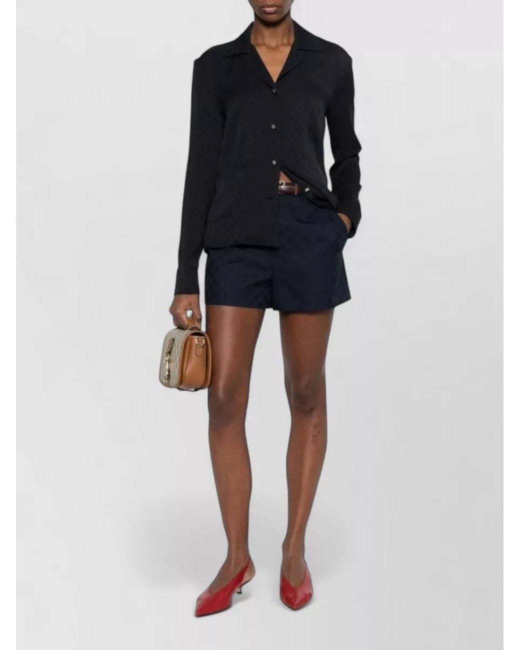 Gucci Black Silk Blend Long Sleeve Shirt