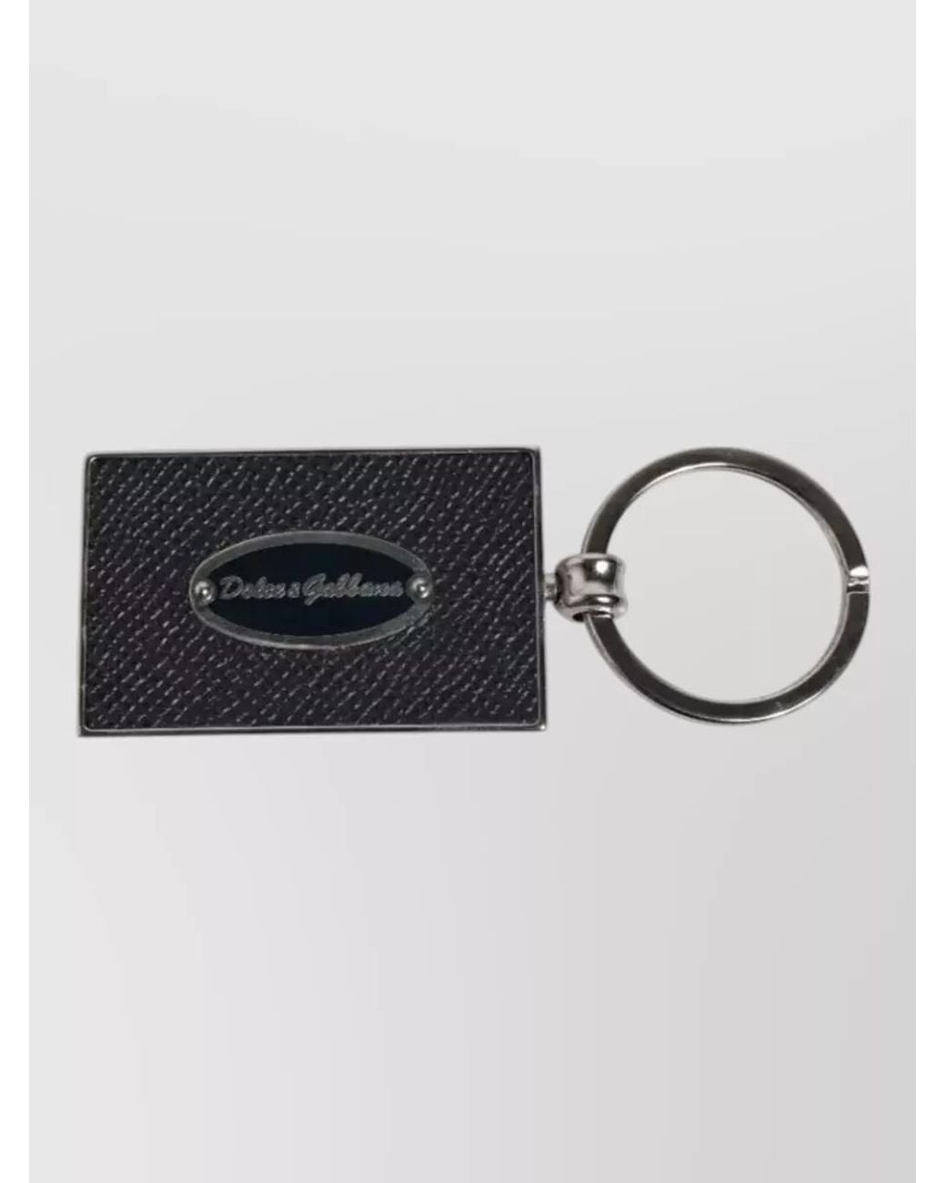 Dolce & Gabbana Gray Leather Logo Metal Ring Keychain for men