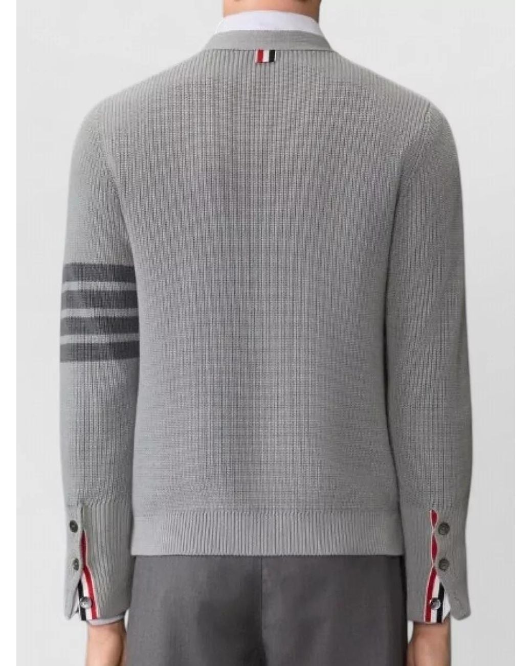 Thom Browne Gray Cotton V-Neck Cardigan for men
